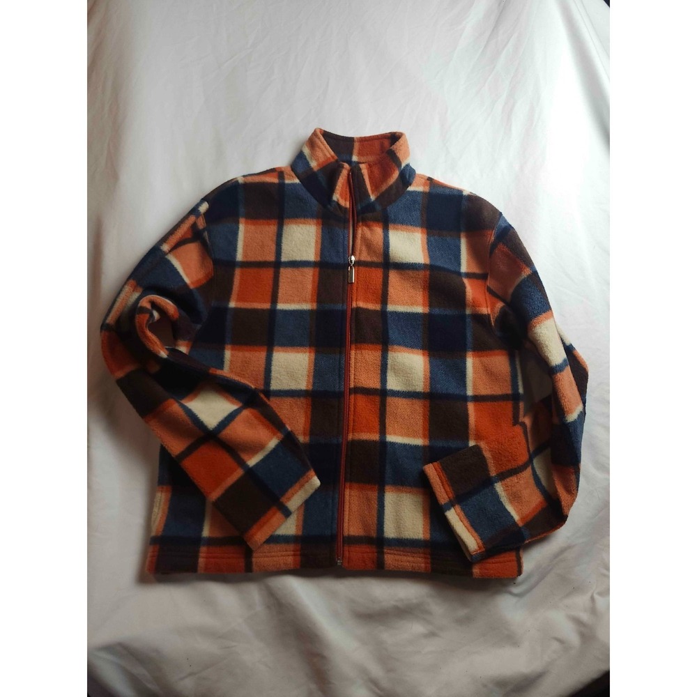 Mountain Lake Plaid Jacket Womens Large Orange‎ Fleece Full Zip Gorpcore Utility